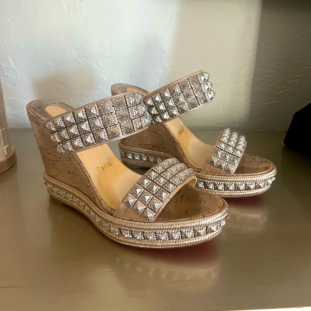 Christian Louboutin Ecu 120 Spike Red Sole Slide Espadrilles